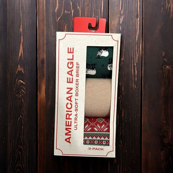 American Eagle Boxer Briefs Mens Small Ultra Soft 3 Pack Sheep Tan Fair Isle - Picture 1 of 5